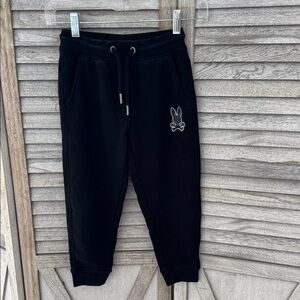 106. Psycho Bunny Black Kids Sweatpants with drawstring and pockets pre owned